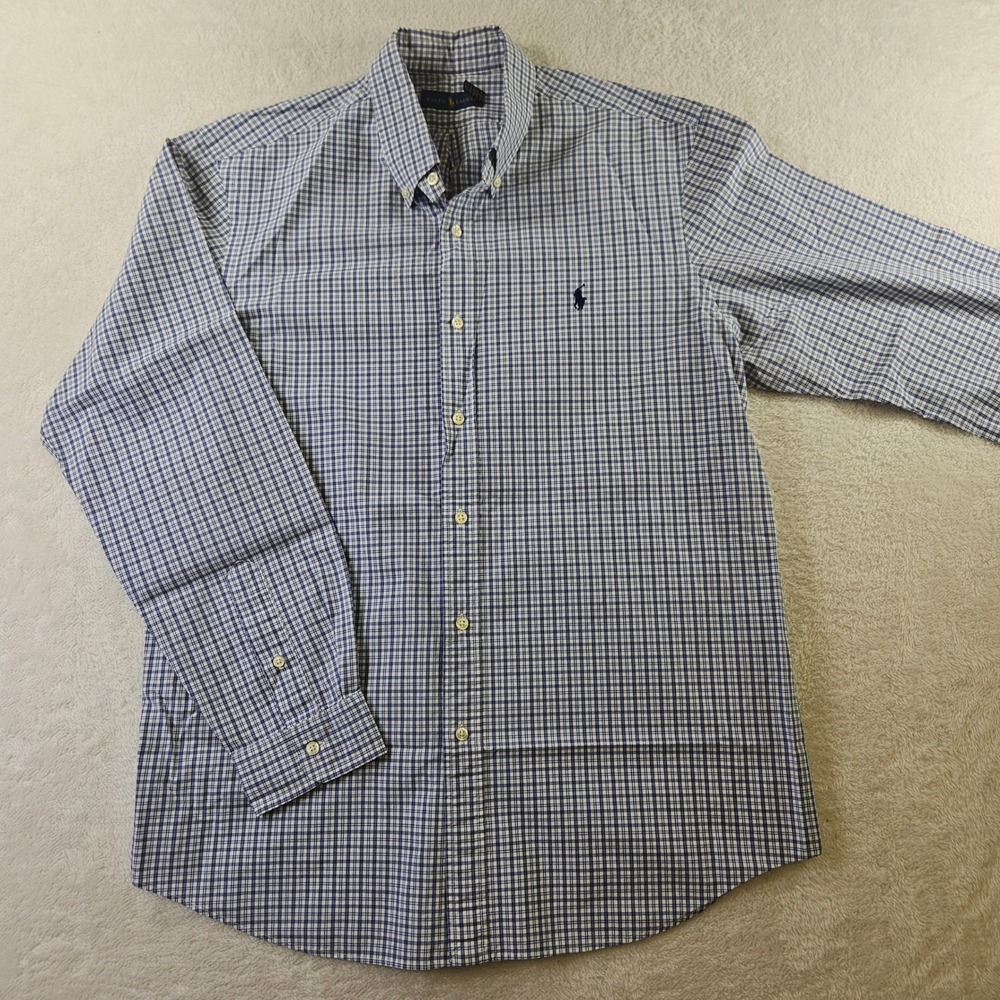 Ralph Lauren Mens XL Blue White Plaid Button Down Shirt Long Sleeve 710667482001